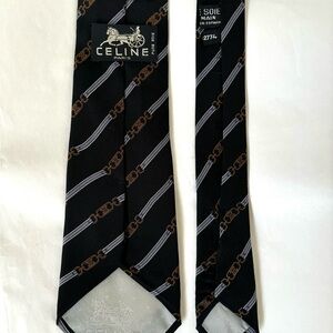 SOLD Vintage Celine Paris Black Tie with Brown Chain Design